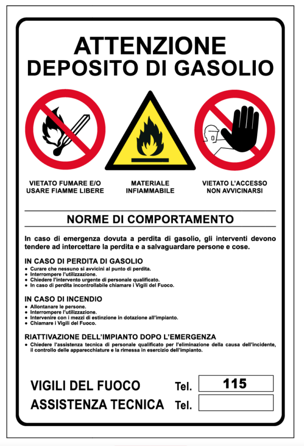 Cartello Sicurezza - Attenzione deposito di Gasolio
